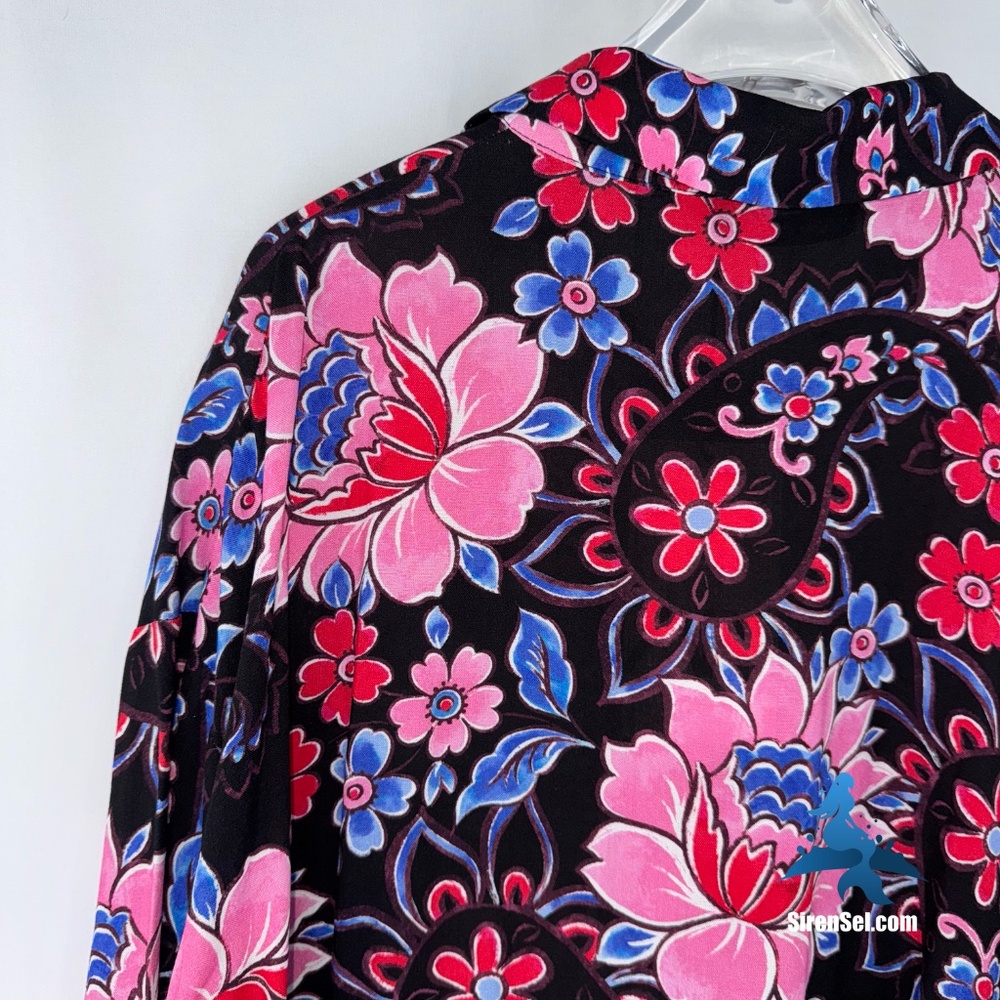 1127 NWT Zara Floral Tiered Shirt Dress Mini - L - Black Multicolor - Picture 12 of 16